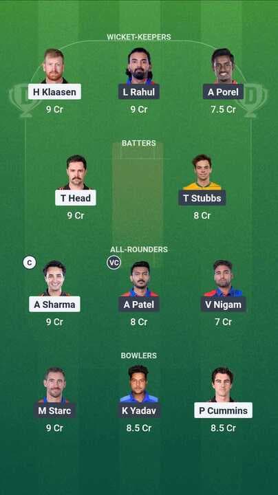 IPL 2025 - SRH vs DC: Dream11 Team